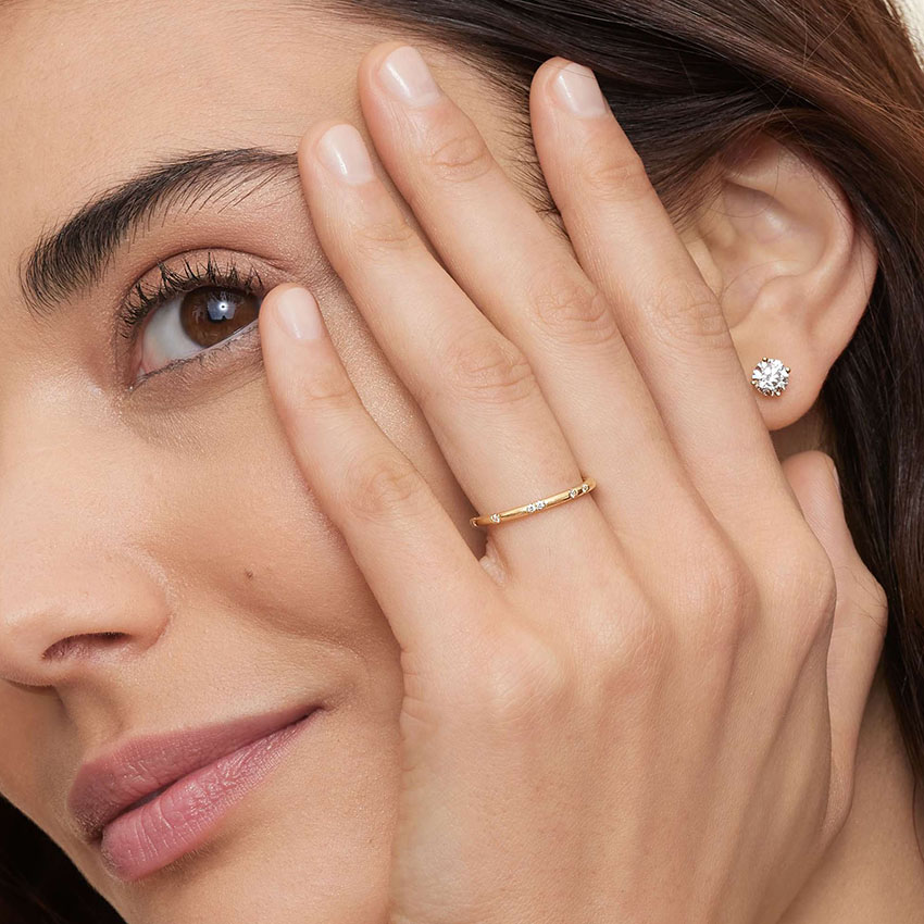 Minimalist Diamond Ring, Bezel Set Diamond Band, Stackable Dainty Ring