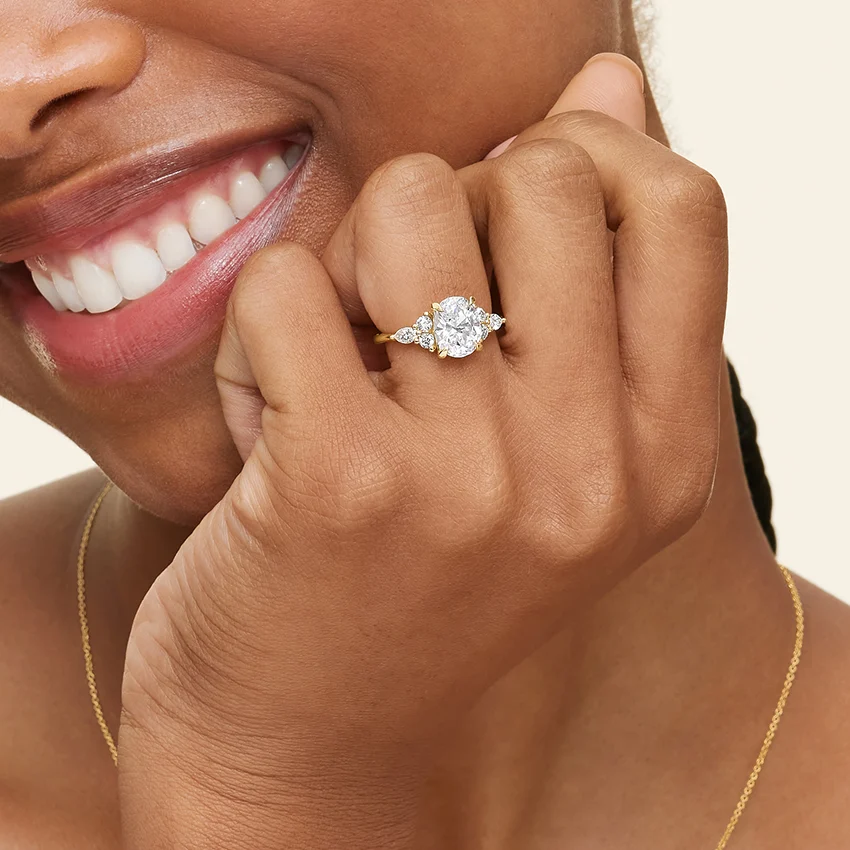 Round Cut Moissanite Engagement Ring with Emerald Leaf Vine Band, Nature Inspired Diamond Ring, Unique Bridal Ring