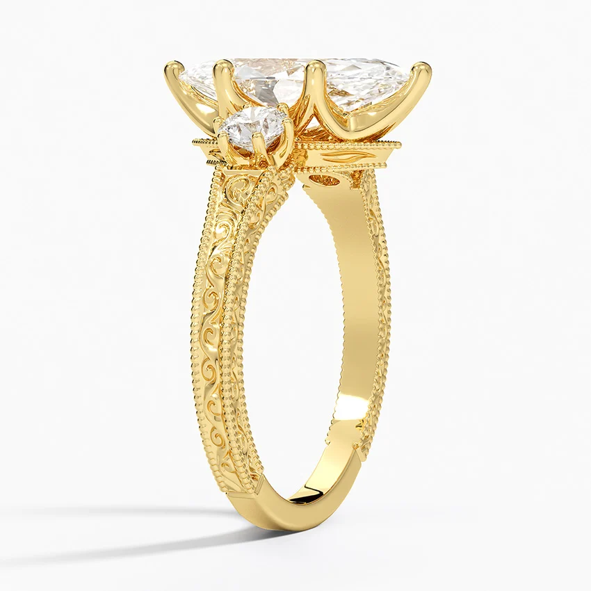 Marquise Cut Diamond Engagement Ring, Vintage Three Stone Ring, Solid Gold Promise Ring