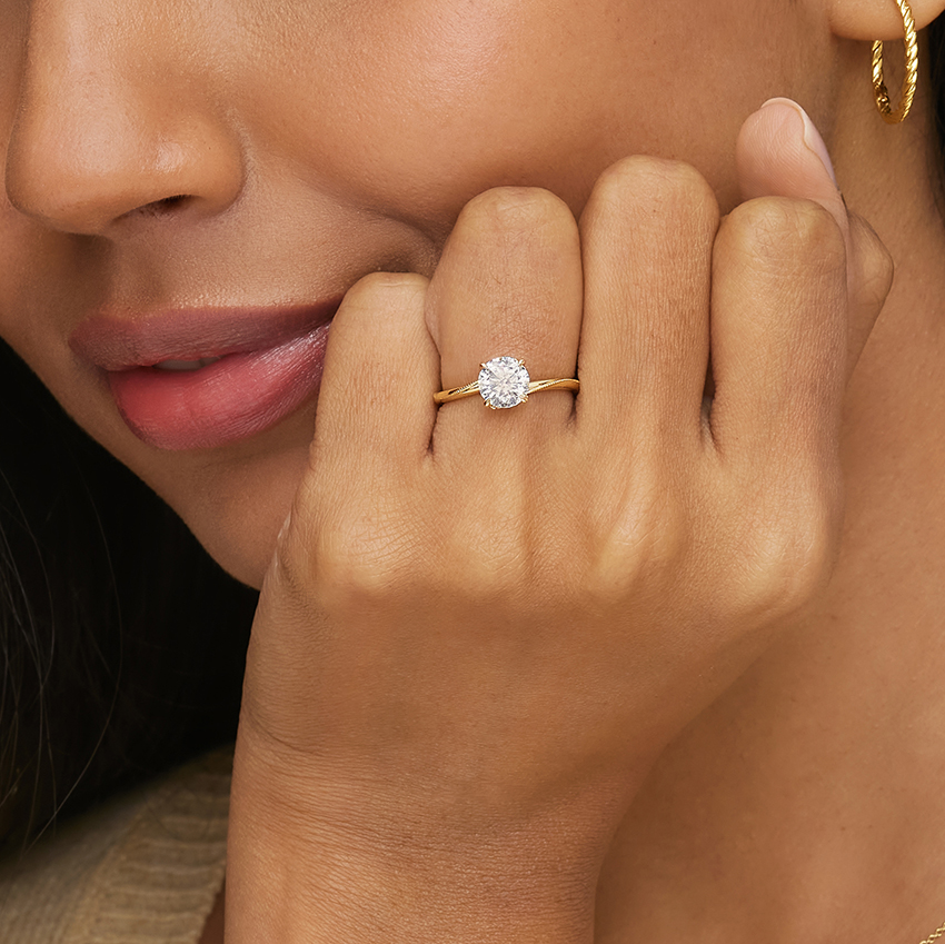Twisted Band Round Cut Diamond Engagement Ring, Minimalist Solitaire Ring, Promise Ring, Unique Bridal Ring