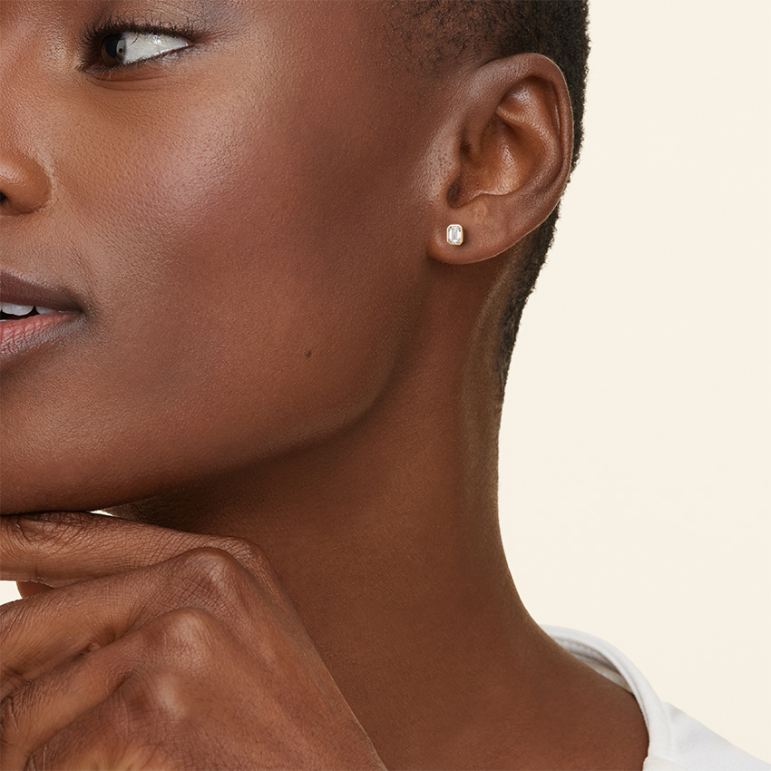 Emerald Cut Diamond Bezel Stud Earrings