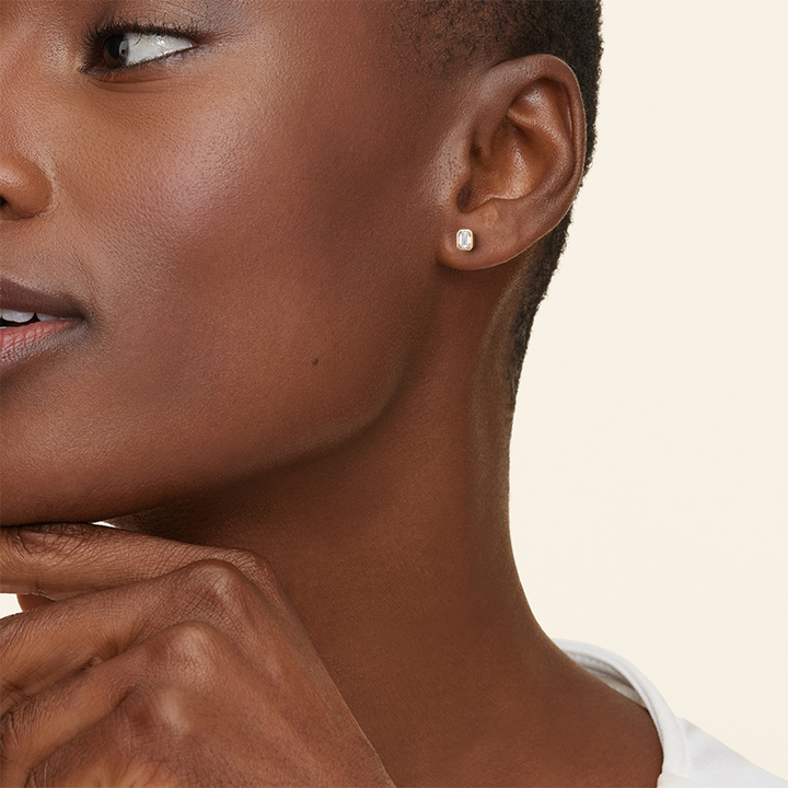 Emerald Cut Diamond Bezel Stud Earrings