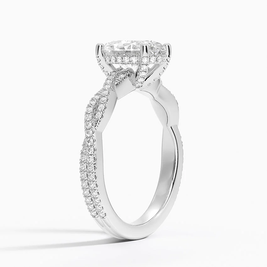 Oval Cut Diamond Engagement Ring, Twisted Pavé Band Ring, Solitaire Oval Ring