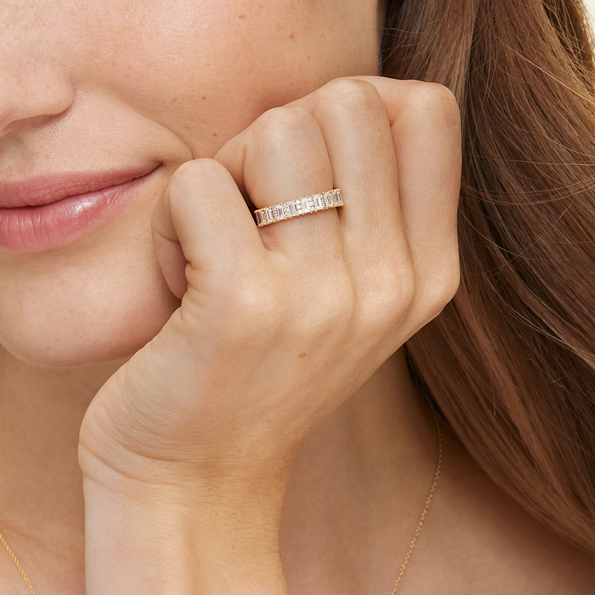 Emerald Cut Diamond Eternity Band, Full Eternity Ring, Alternating Baguette & Round Diamond Wedding Band