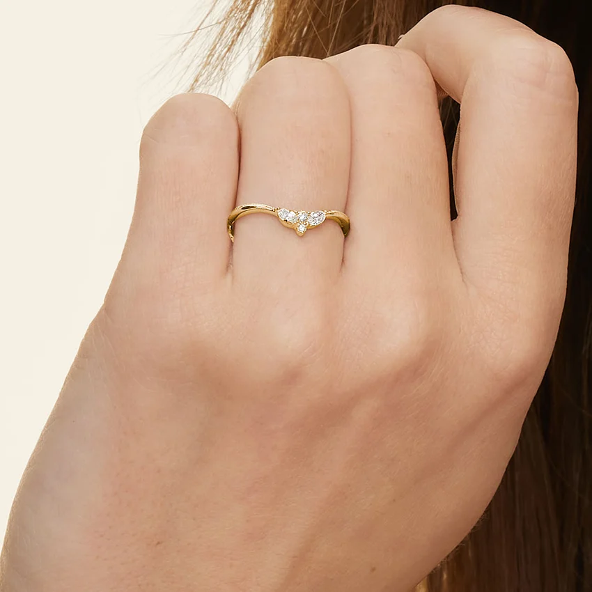 Marquise Diamond V Band Ring, Minimalist Chevron Wedding Band, Promise Ring