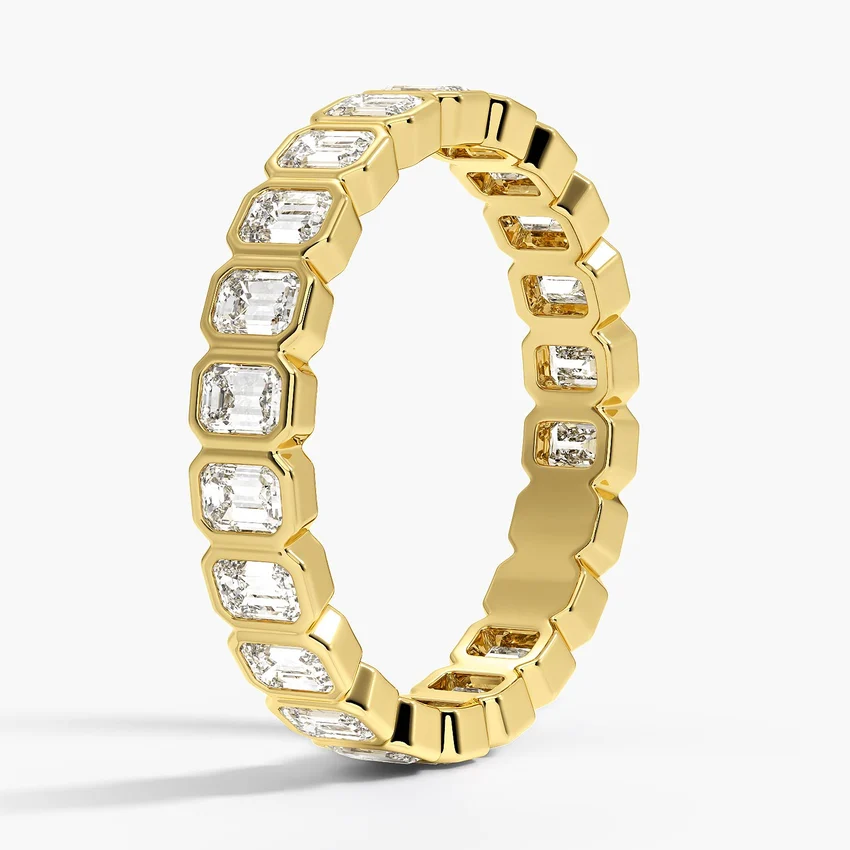 Emerald Cut Diamond Eternity Band, Full Eternity Ring, Bezel Set Diamond Wedding Band
