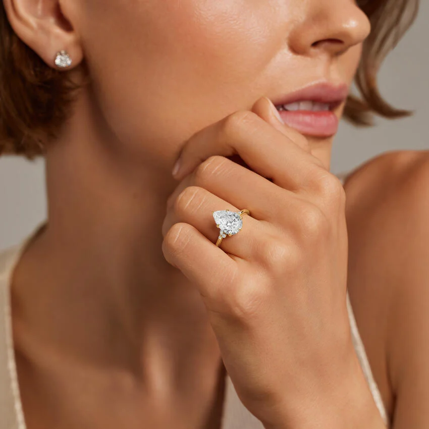 Pear Cut Moissanite Engagement Ring, Floral Cluster Diamond Ring, Vintage Inspired Solitaire Ring