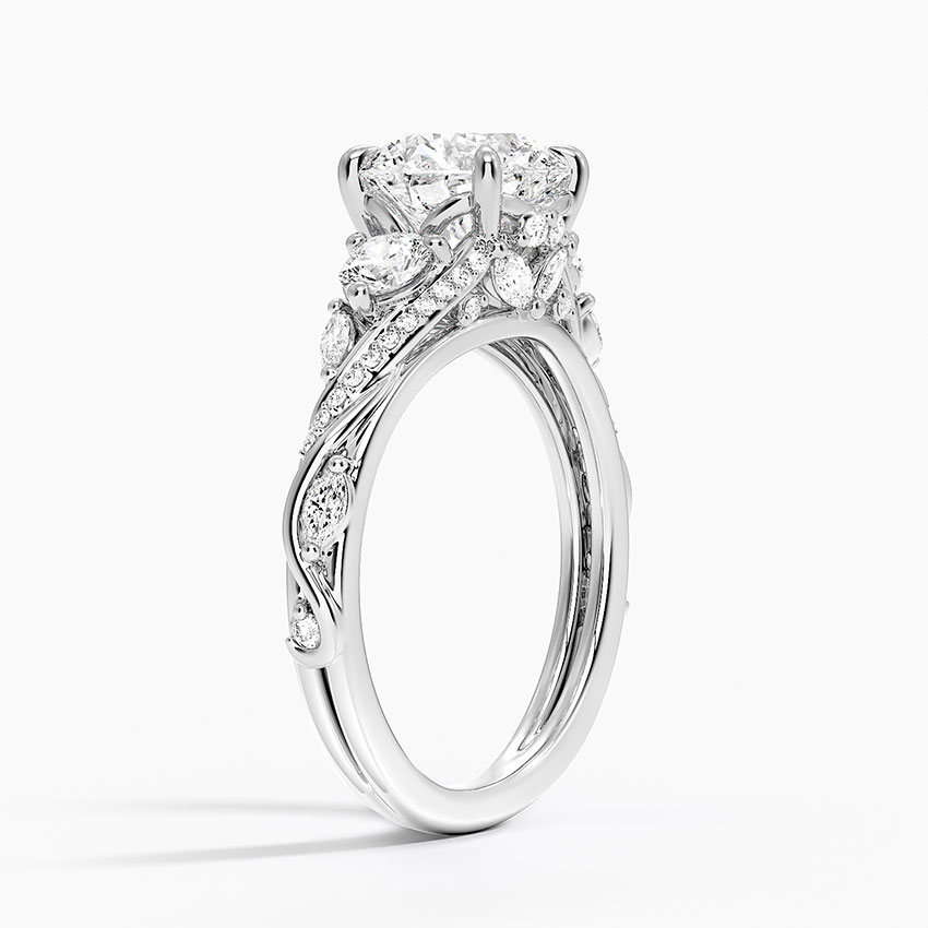 Round Cut Moissanite Engagement Ring, Twisted Pave Band Ring, 3 Stone Diamond Ring