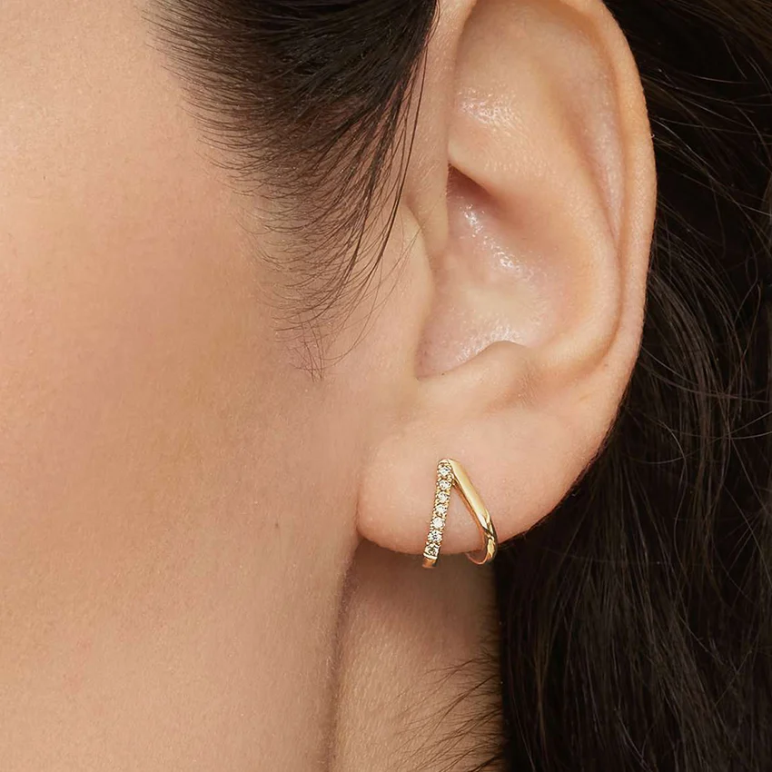 Diamond Curved Huggie Hoop Earrings