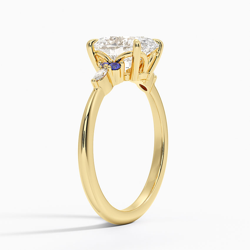 Oval Cut Diamond Engagement Ring with Blue Sapphire Accents, Three Stone Ring, Solid Gold Promise Ring