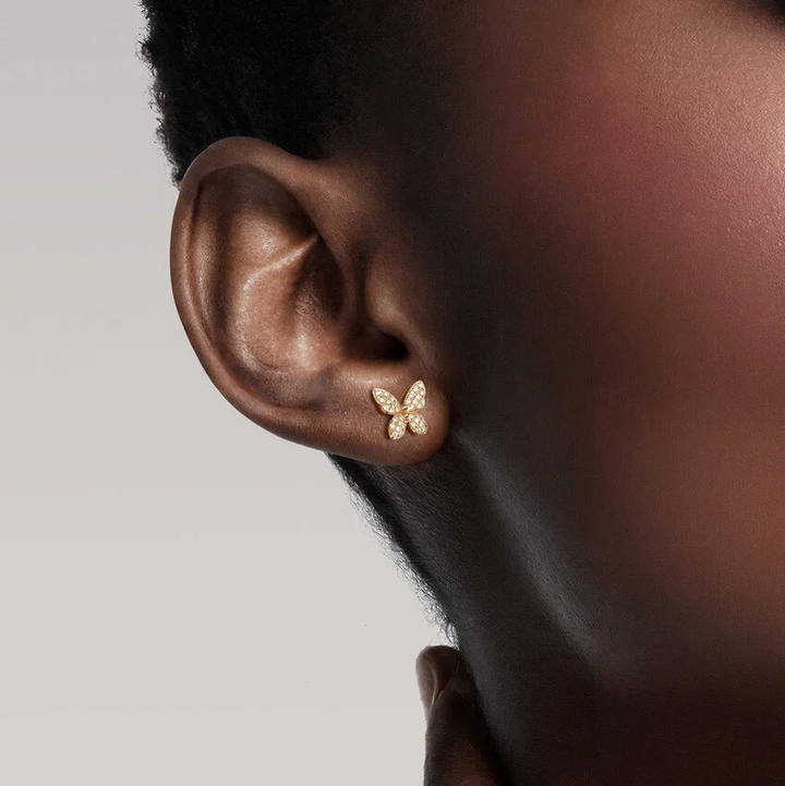 Butterfly Diamond Stud Earrings, Pave Butterfly Earrings, Minimal Gold Studs