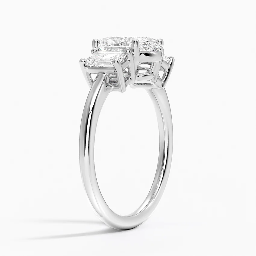 Emerald Cut Diamond Three Stone Engagement Ring, 3 Stone Emerald Cut Ring, Minimalist Luxury Bridal Ring