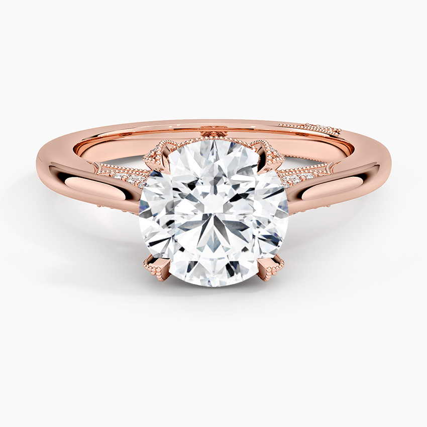 Round Cut Solitaire Diamond Engagement Ring, Split Shank Hidden Halo Ring, Promise Ring Gift