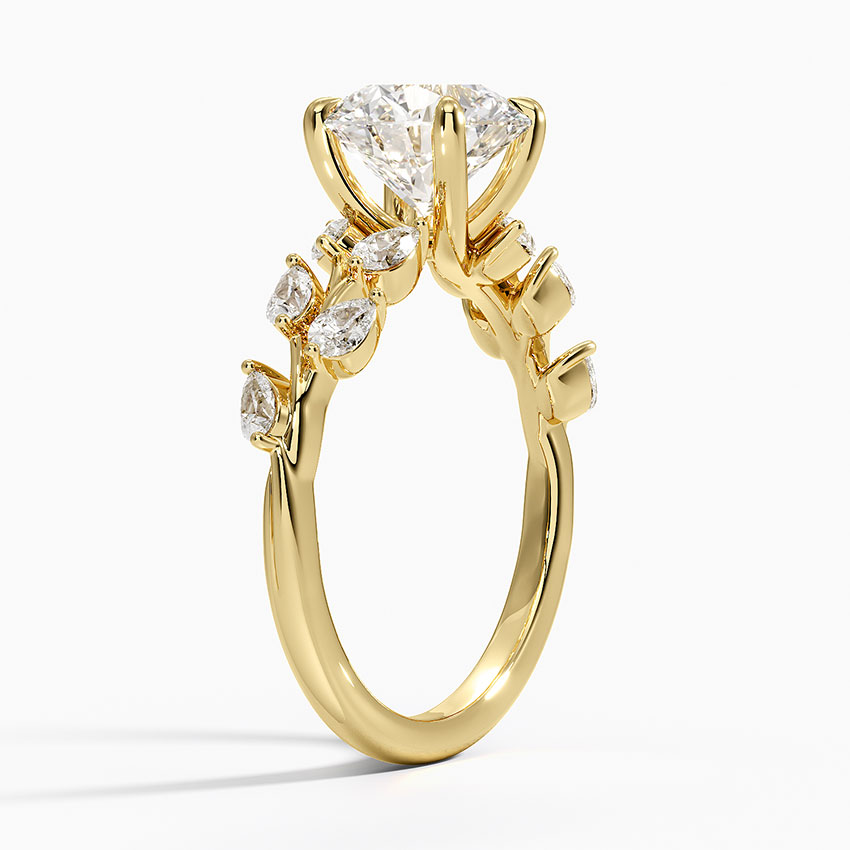 Round Cut Diamond Leaf Engagement Ring, Nature Inspired Floral Ring, Vintage Style Bridal Ring