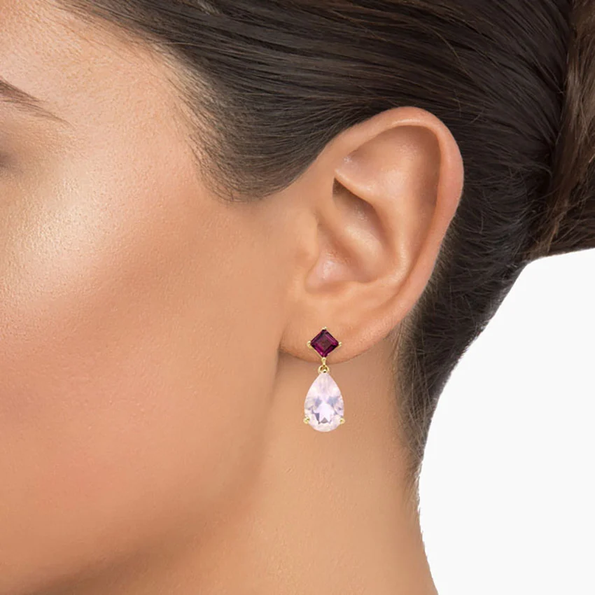 Pear Cut Pink Gemstone Dangle Earrings, Minimalist Bridal Jewelry