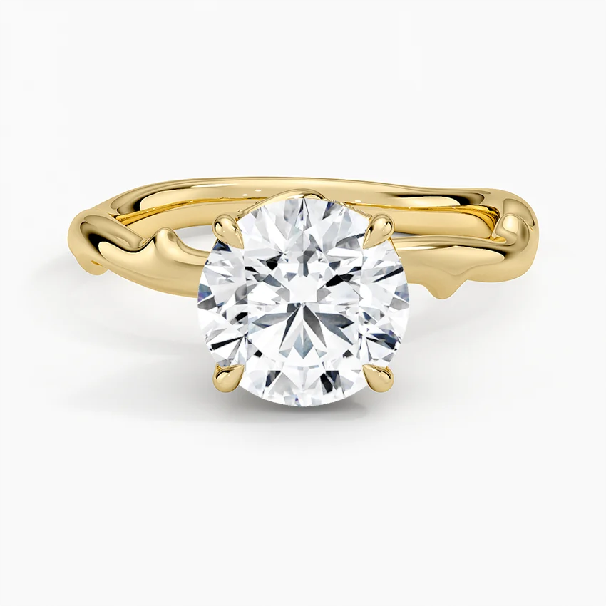 Twisted Band Solitaire Diamond Ring, Round Cut Engagement Ring, Minimalist Gold Promise Ring