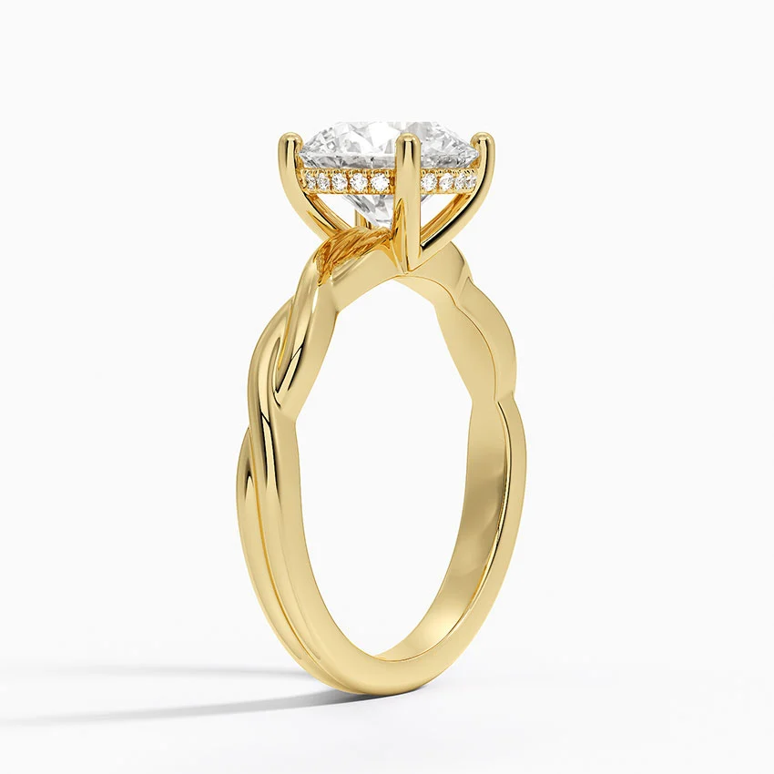 Round Cut Diamond Solitaire Engagement Ring, Twisted Band Ring, Elegant Promise Ring for Women