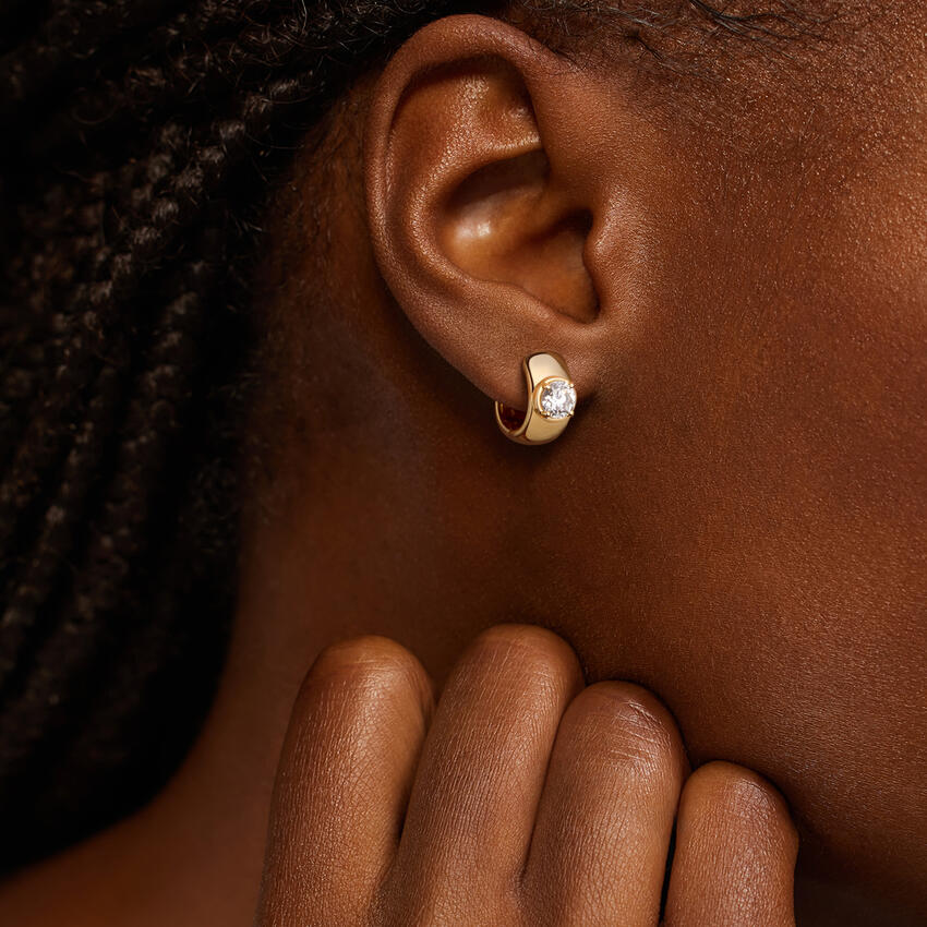 Minimalist Round Diamond Huggie Hoop Earrings, Everyday Luxury Stud Hoops