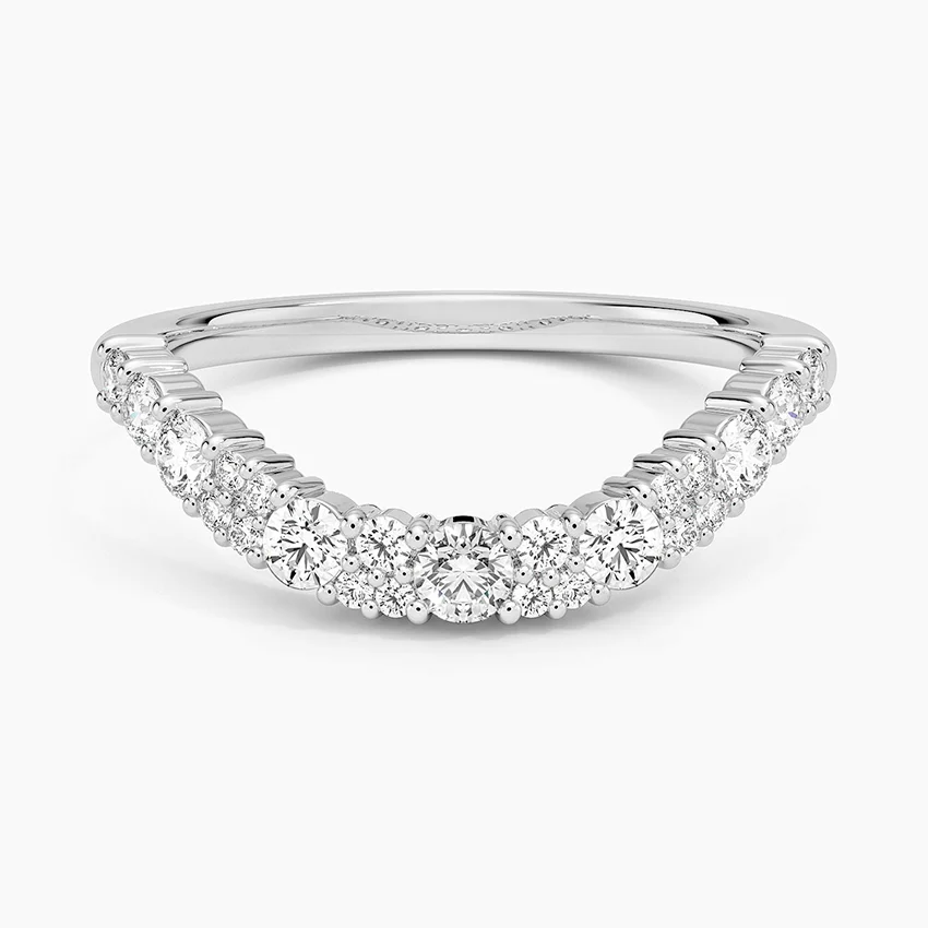 Chevron Diamond Wedding Band, V Shape Diamond Ring, Curved Stacking Ring