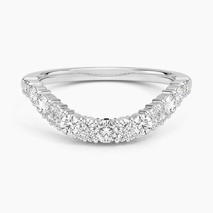 Chevron Diamond Wedding Band, V Shape Diamond Ring, Curved Stacking Ring