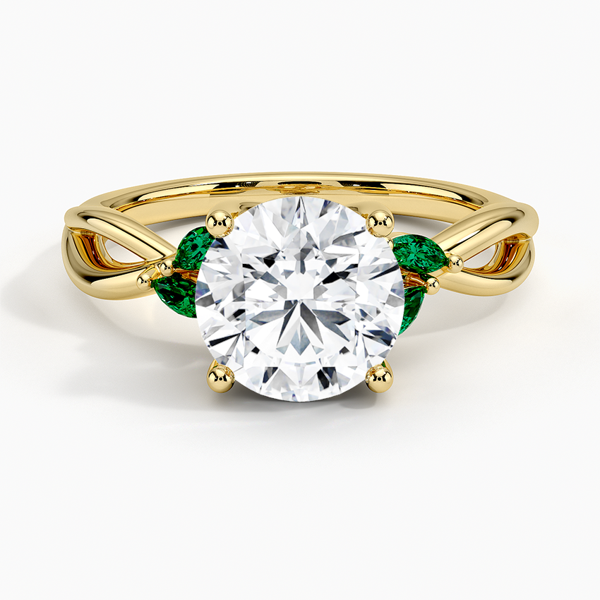 Infinity Twist Moissanite Engagement Ring with Green Marquise Accents in 14K/18K Gold