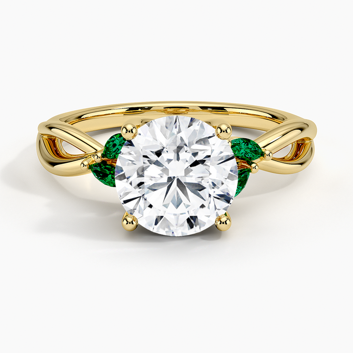 Infinity Twist Moissanite Engagement Ring with Green Marquise Accents in 14K/18K Gold