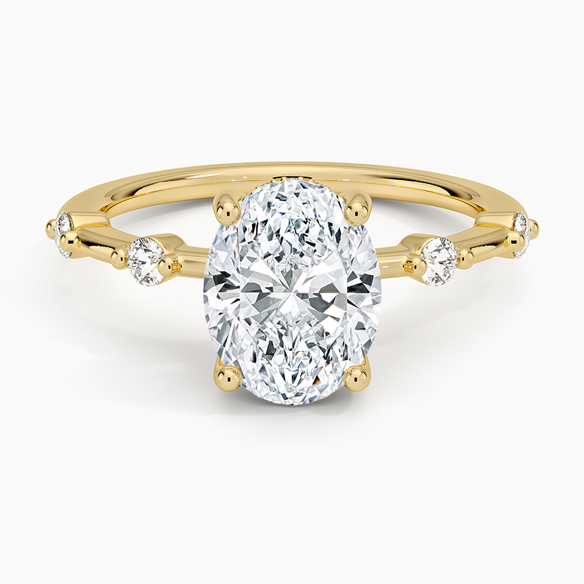 Oval Cut Moissanite Engagement Ring, Solitaire Diamond Ring with Side Stones, Minimalist Promise Ring