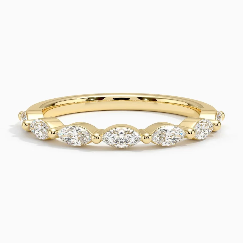 Marquise Diamond Wedding Band, Curved Diamond Ring, Half Eternity Stackable Ring