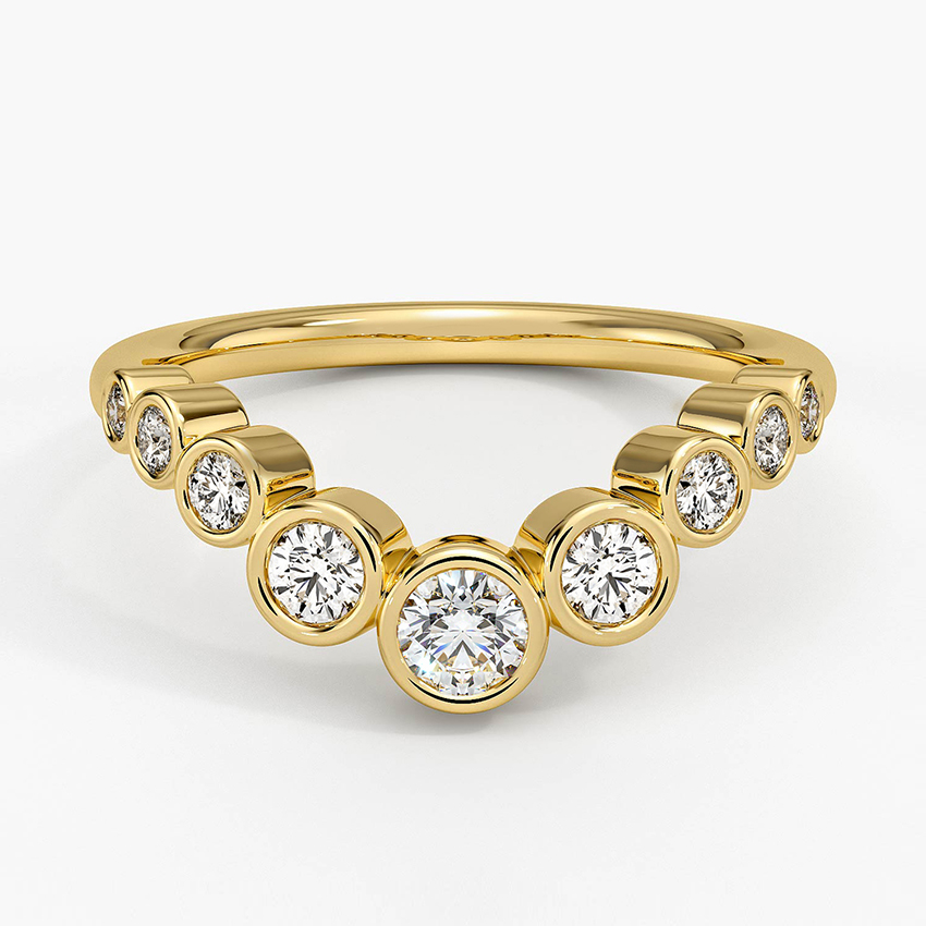 Curved Bezel Set Diamond Ring, Minimalist Wedding Band, V Shape Diamond Ring