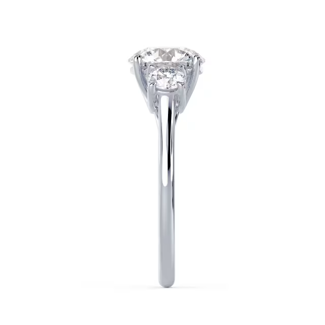 Round Cut Three Stone Diamond Engagement Ring | Classic Trilogy Ring in White Gold