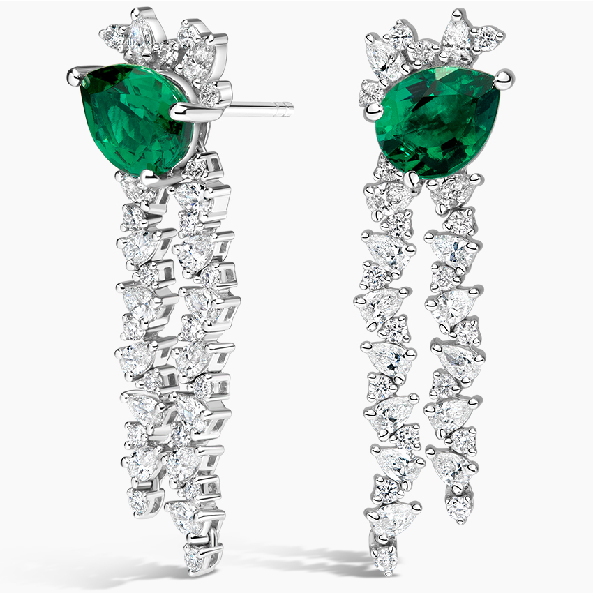 Emerald Green Pear Cut Diamond Tassel Drop Earrings