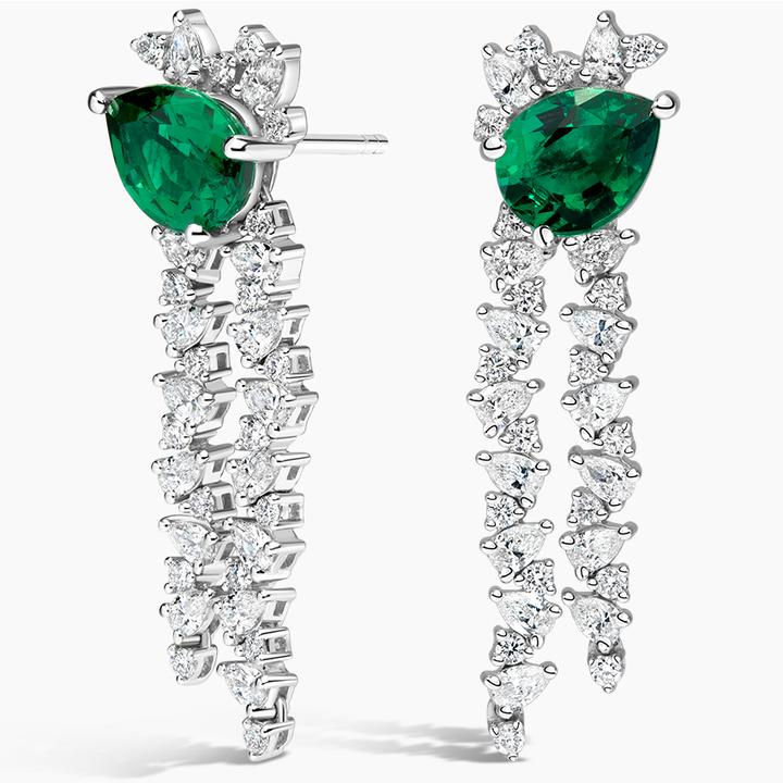 Emerald Green Pear Cut Diamond Tassel Drop Earrings