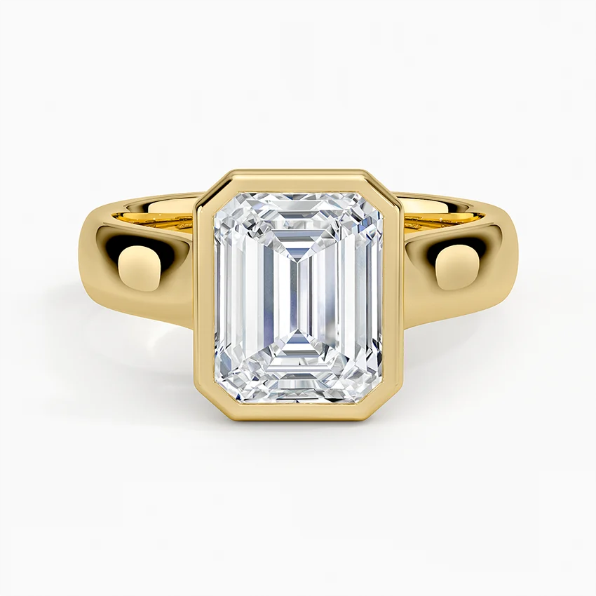 Emerald Cut Diamond Bezel Set Engagement Ring, Modern Solitaire Ring, Minimalist Statement Ring