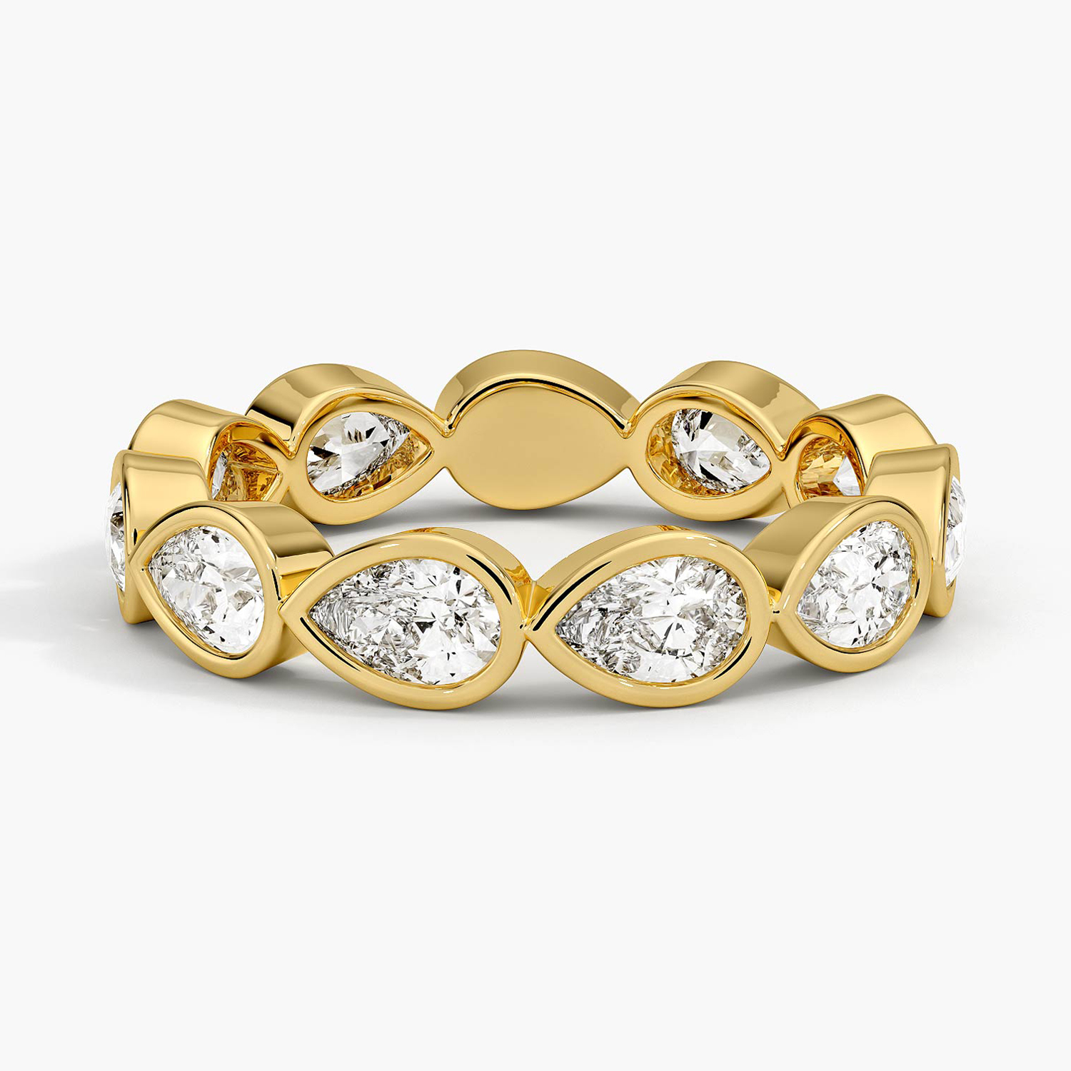 Marquise Diamond Eternity Band Ring, Bezel Set Pear Shape Wedding Band, Solid Gold Stackable Anniversary Ring