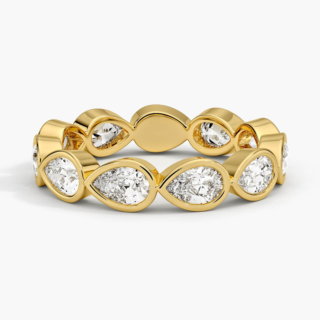 Marquise Diamond Eternity Band Ring, Bezel Set Pear Shape Wedding Band, Solid Gold Stackable Anniversary Ring
