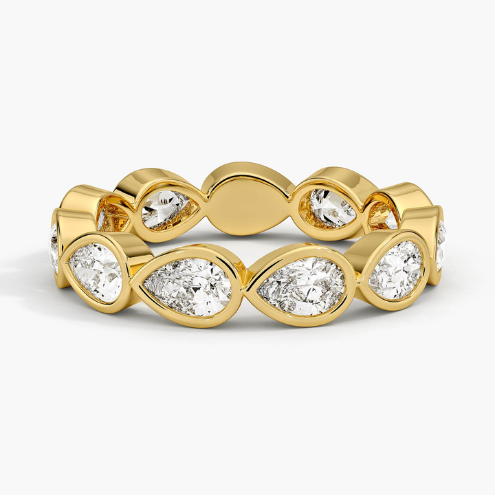 Marquise Diamond Eternity Band Ring, Bezel Set Pear Shape Wedding Band, Solid Gold Stackable Anniversary Ring