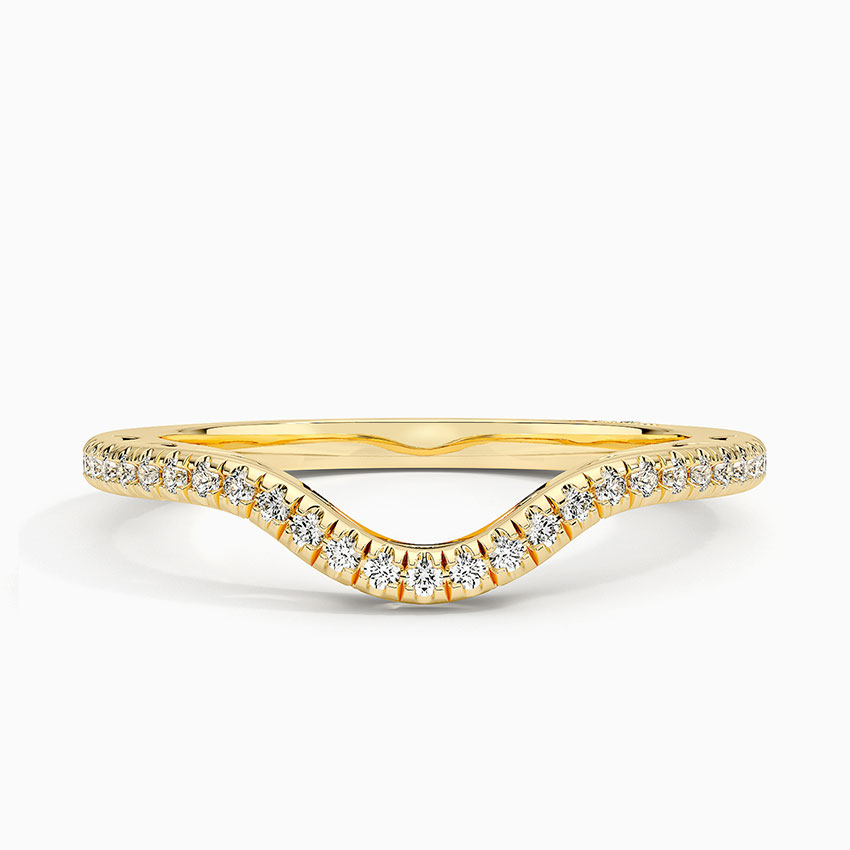 Curved Diamond V Band Ring, Chevron Wedding Band, Minimalist Stackable Ring