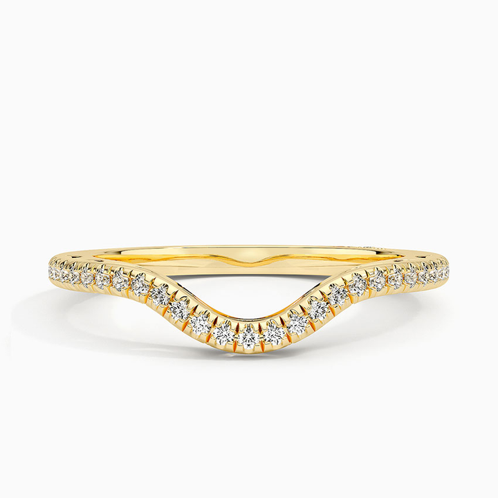 Curved Diamond V Band Ring, Chevron Wedding Band, Minimalist Stackable Ring