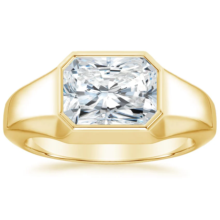 Radiant Cut Bezel Set Diamond Ring, Wide Band Engagement Ring, Minimalist Luxury Solitaire Ring