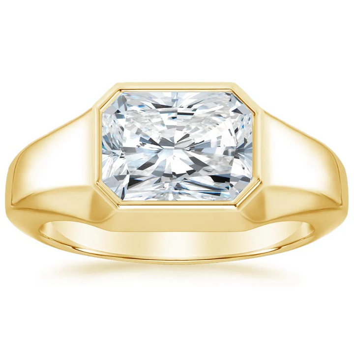 Radiant Cut Bezel Set Diamond Ring, Wide Band Engagement Ring, Minimalist Luxury Solitaire Ring