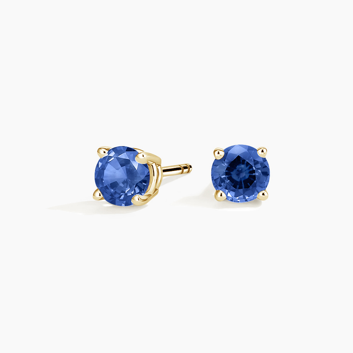 Blue Sapphire Round Stud Earrings, Classic Solitaire Gemstone Studs, Minimal Everyday Jewelry