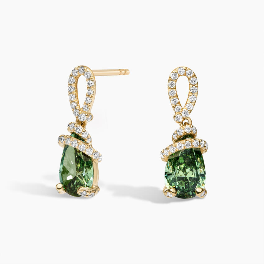 Green Gemstone Diamond Drop Earrings, Elegant Halo Dangle Earrings, Fine Jewelry Gift