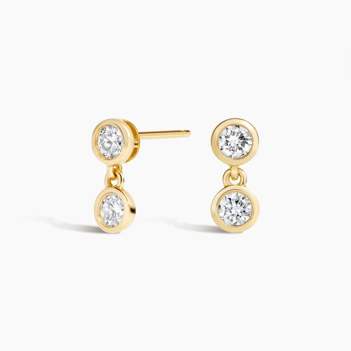 Diamond Drop Stud Earrings, Bezel Set Dangle Earrings, Minimalist Diamond Stud