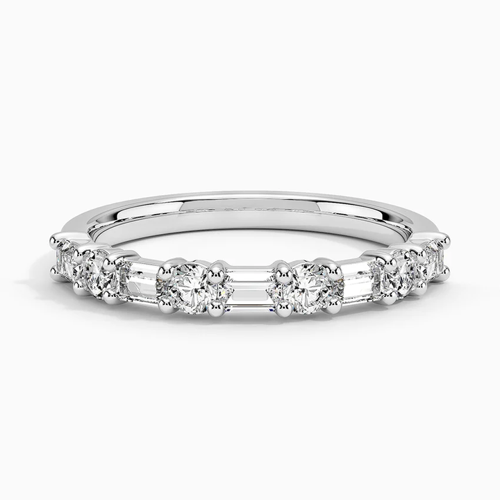 Round & Baguette Diamond Wedding Band, Alternating Diamond Ring, Minimalist Diamond Ring