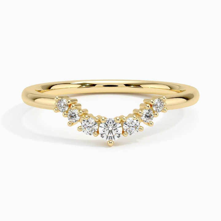 V Shape Diamond Ring, Curved Wedding Band, Minimalist Diamond Chevron Ring