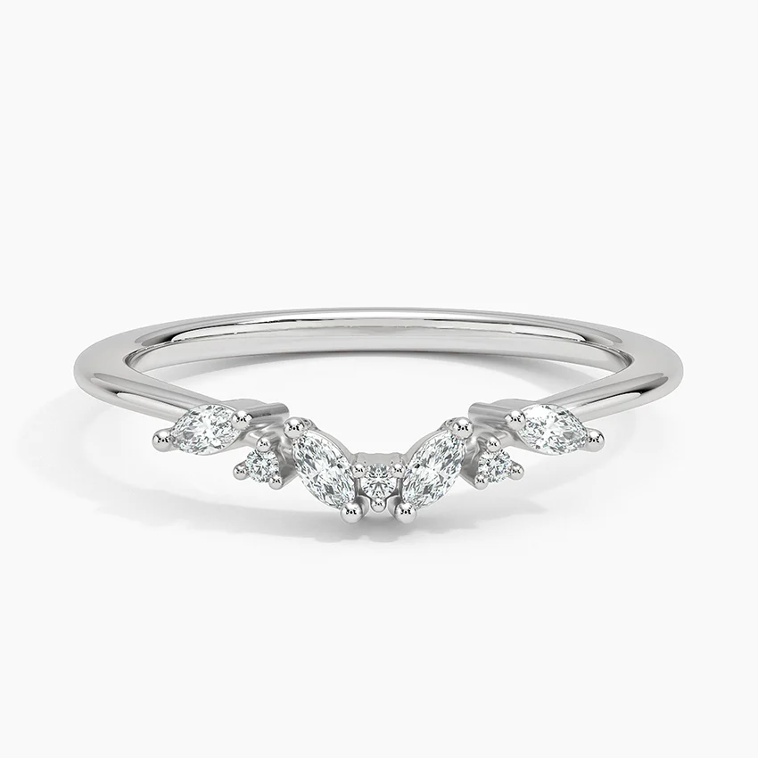 Marquise Diamond V Ring, Chevron Diamond Band, Minimalist Gold Ring, Dainty Wedding Band