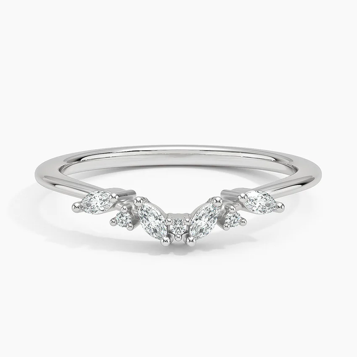 Marquise Diamond V Ring, Chevron Diamond Band, Minimalist Gold Ring, Dainty Wedding Band