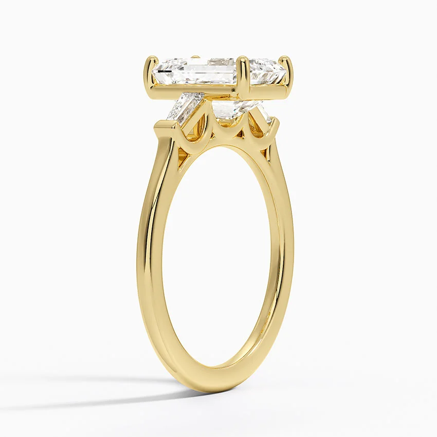 Emerald Cut Diamond Engagement Ring with Tapered Baguette Side Stones, Minimalist Three Stone Ring, Bridal Jewelry
