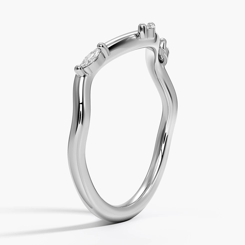 Marquise Diamond Curved Wedding Band, V Shape Stacking Ring, Minimalist Contour Ring