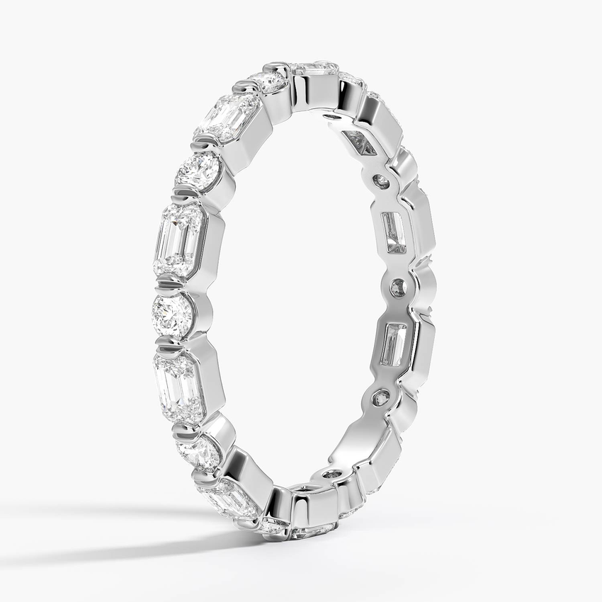 Emerald & Round Cut Diamond Eternity Band, Full Eternity Wedding Ring, Minimalist Luxury Band